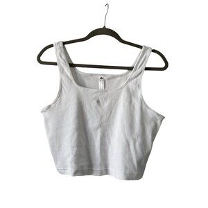 Adidas | NWOT White Embroidered Square Neck Crop Ribbed Tank Top Size Large